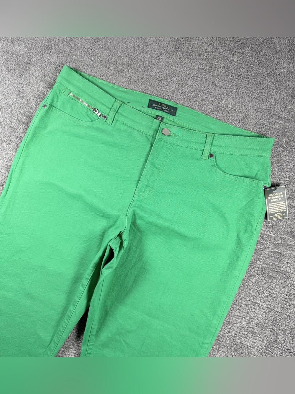 LRL Lauren Jeans Co. Ralph Lauren Green Modern Straight Ankle Jeans Size 16W NWT
